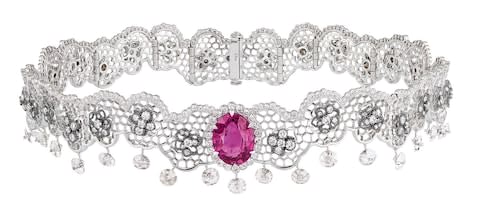 Dior white gold, diamond and pink sapphire Dentelle Guipure necklace