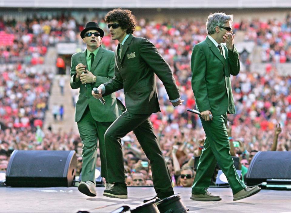 PHOTO: Adam Horvitz, (L) Mike Diamond (C) and Adam Yauch of the Beastie Boys perform at the Live Earth concert at Wembley stadium in London, July 7, 2007. (Carl De Souza/AFP via Getty Images)