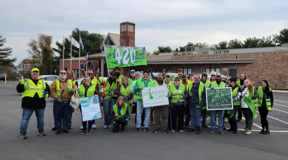Some of the more than 50 participants who participated in Delaware Cannabis Advocacy Network's first "Joints for Junk" community clean-up event in November. The trash collection was held in Millsboro and a second will be held at a still-undetermined Delaware town this spring.