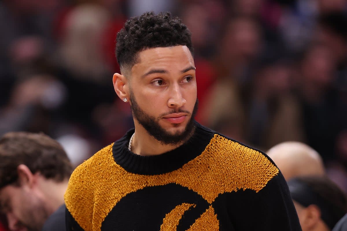 Ben Simmons #10 of the Brooklyn Nets looks on during the first half at United Center on February 24, 2023 (Getty Images)