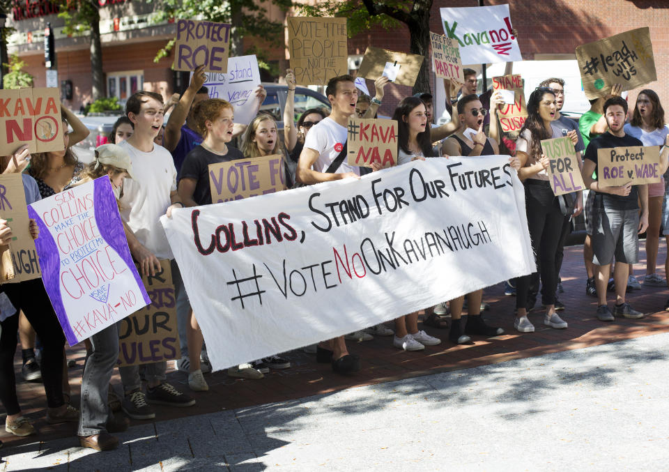 Students rally outside Sen. Susan Collins' office in Portland on Friday, Sept. 14, 2018. (Photo: Portland Press Herald via Getty Images)