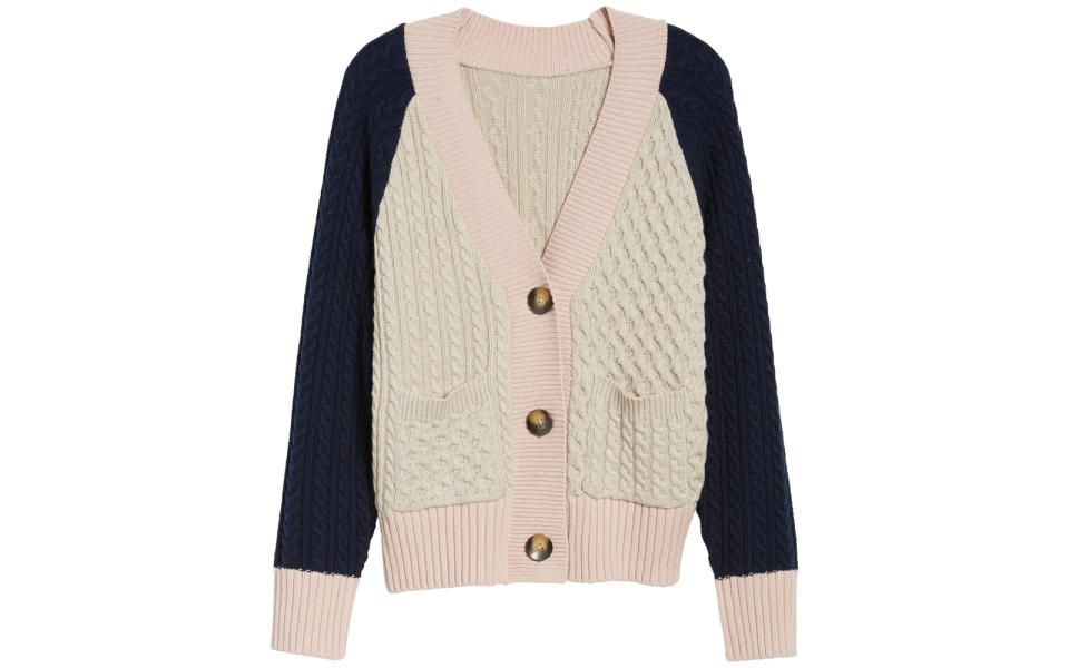 BP. Colorblock Cable Knit Button Cardigan