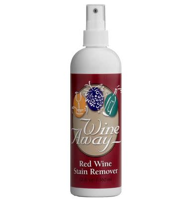 A bottle of bleach-free Wine Away red wine stain remover