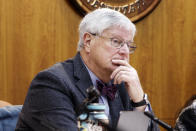 FILE - New Mexico state Rep. Larry Scott, R-Hobbs, attends a legislative committee hearing, Thursday, Jan. 25, 2024, in Santa Fe, N.M. New Mexico voters are picking their partisan favorites in the state's primary, Tuesday, June 4, 2024, to reshape a Democratic-led Legislature, with all 112 seats up for election in November. (AP Photo/Morgan Lee, File)