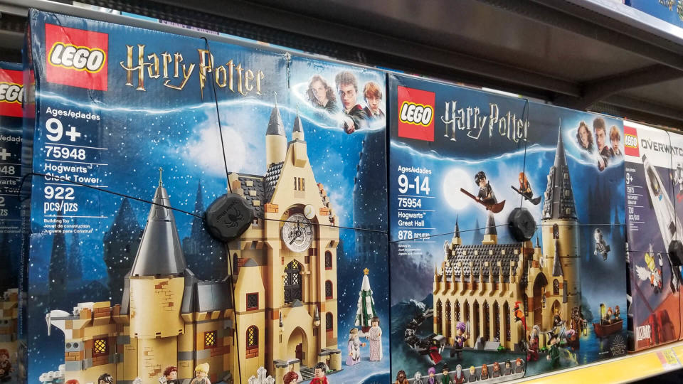 Columbus, Ohio- November 27, 2019: Local Walmart toy aisle with Harry Potter Lego Castle on display.