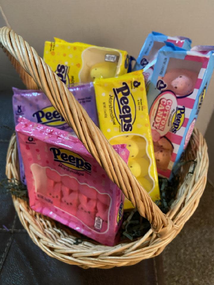 This basket of Peeps now tempts our columnist, especially the cotton candy ones at the back.