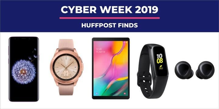 Whether you&rsquo;re looking for a new smartwatch or you&rsquo;re looking to upgrade to the new&nbsp;<a href="https://www.huffingtonpost.in/entry/samsung-galaxy-fold-review-battery-display-camera-performance_in_5dc906f0e4b0fcfb7f69228b" target="_blank" rel="noopener noreferrer" data-ylk="subsec:paragraph;g:16ec7974-0538-3e01-b557-8d5f2dc5f7b9;itc:0;cpos:2;pos:1;elm:context_link" data-rapid_p="5" data-v9y="1">Galaxy Fold</a>, there are plenty of deals out there on Samsung products for&nbsp;<a href="https://www.huffpost.com/topic/black-friday" target="_blank" rel="noopener noreferrer" data-ylk="subsec:paragraph;itc:0;cpos:2;pos:2;elm:context_link" data-rapid_p="6" data-v9y="1">Black Friday</a>&nbsp;and&nbsp;<a href="https://www.huffpost.com/topic/cyber-monday" target="_blank" rel="noopener noreferrer" data-ylk="subsec:paragraph;itc:0;cpos:2;pos:3;elm:context_link" data-rapid_p="7" data-v9y="1">Cyber Monday</a>. Retailers like&nbsp;<a href="https://www.walmart.com/m/deals/christmas-gifts/electronics/tvs" target="_blank" rel="noopener noreferrer" data-ylk="subsec:paragraph;itc:0;cpos:4;pos:1;elm:context_link" data-rapid_p="8" data-v9y="1">Walmart</a>,&nbsp;<a href="https://www.target.com/c/tvs-home-theater-electronics/-/N-5xtdj" target="_blank" rel="noopener noreferrer" data-ylk="subsec:paragraph;itc:0;cpos:4;pos:2;elm:context_link" data-rapid_p="9" data-v9y="1">Target</a>,&nbsp;<a href="https://www.amazon.com/tvs/b?ie=UTF8&amp;node=172659&amp;tag=thehuffingtop-20" target="_blank" rel="noopener noreferrer" data-ylk="subsec:paragraph;itc:0;cpos:4;pos:3;elm:context_link" data-rapid_p="10" data-v9y="1">Amazon</a>&nbsp;and even&nbsp;<a href="https://fave.co/2MHPUUz" target="_blank" rel="noopener noreferrer" data-ylk="subsec:paragraph;itc:0;cpos:4;pos:4;elm:context_link" data-rapid_p="11" data-v9y="1">Samsung</a>&nbsp;are offering serious savings on all things Galaxy &mdash; including phones, tablets and watches for Cyber Week 2019. We&rsquo;ve seen deals on everything from free Galaxy Buds as add-ons to new phone purchases and tablets with big touchscreens. (Photo: HuffPost)