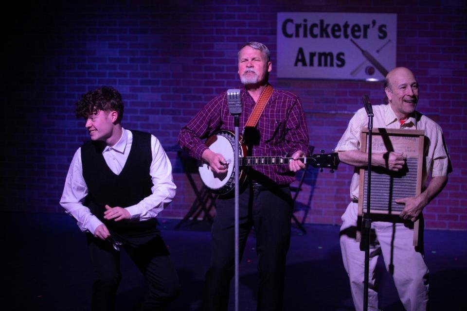 Aaron Shanor, Ken Frankenberry, and Jason Fernandez entertain the crowd during a scene change in Bobcat Players' new show.