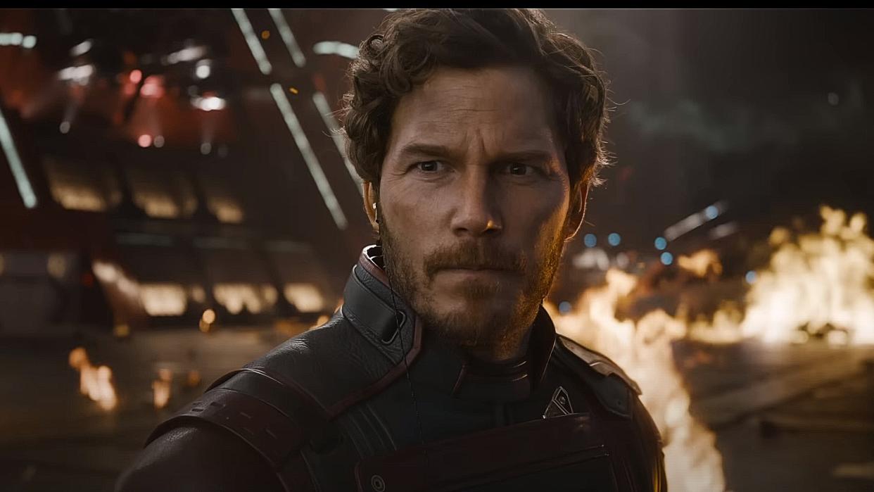  A screenshot of Star-Lord looking back at his crew in Guardians of the Galaxy 3 