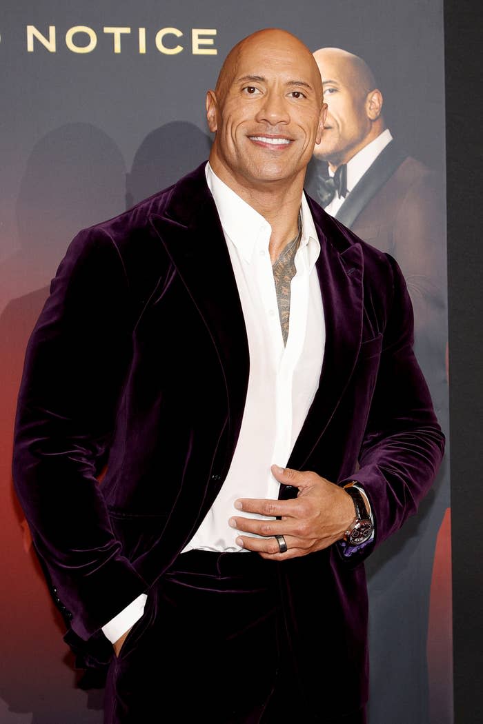 Dwayne "The Rock" Johnson at the premiere of Netflix's "Red Notice"