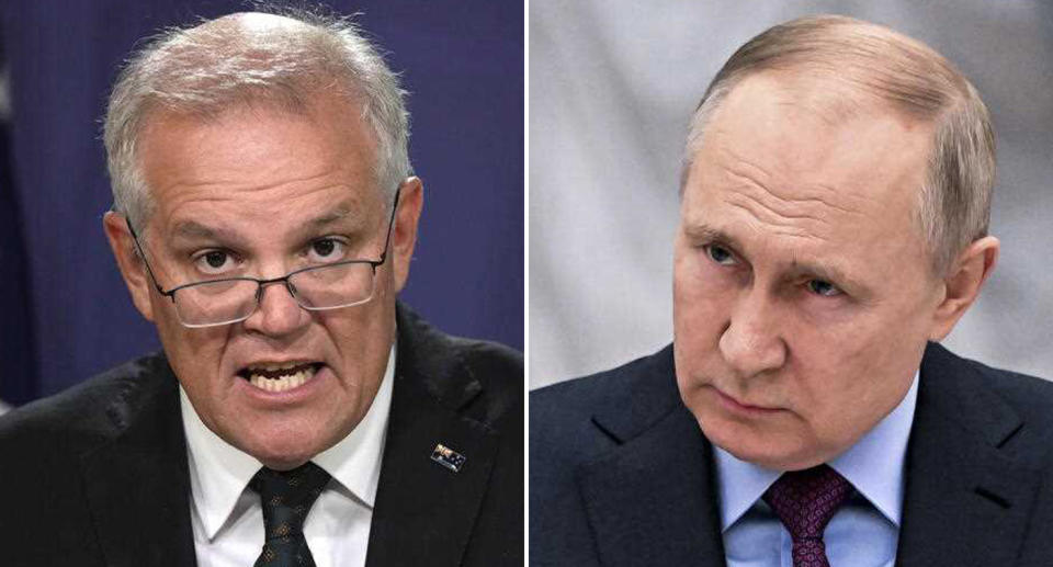 Australian Prime Minister Scott Morrison is pictured. Russian President Vladimir Putin is also pictured.