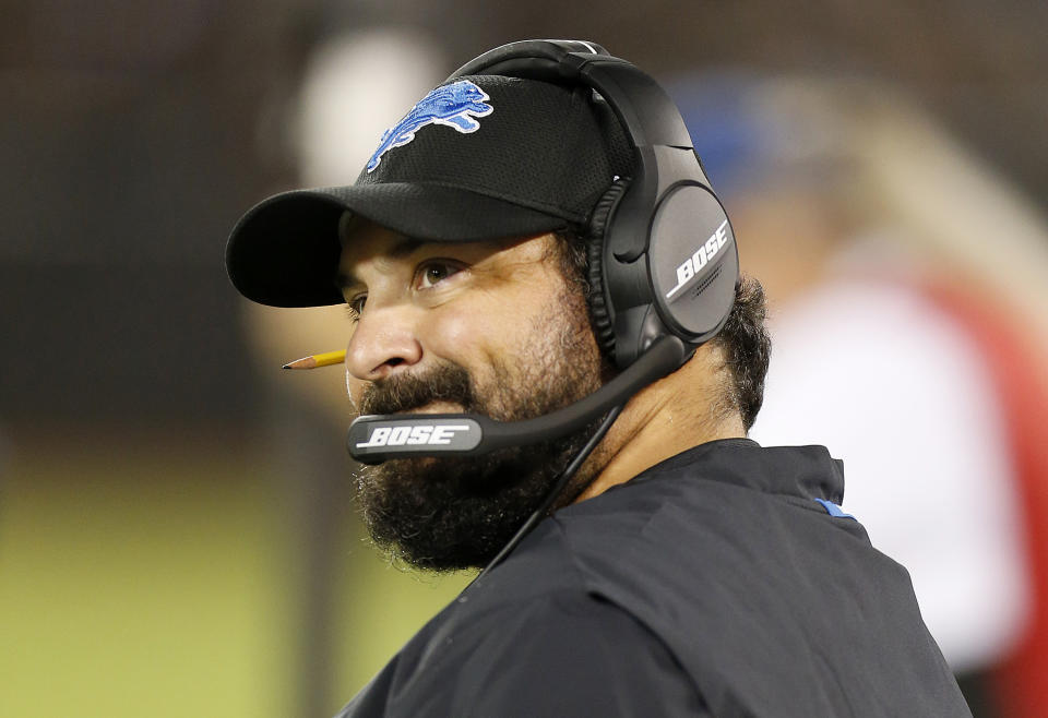 Detroit Lions head coach Matt Patricia watches during the first half of the team's NFL preseason football game against the Oakland Raiders on Friday, Aug. 10, 2018. (AP Photo/D. Ross Cameron)