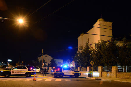 Patterson Police Department vehicles block off a street in front of a mosque, following the pickup truck attack in New York City, in Patterson, New Jersey, U.S. October 31, 2017. REUTERS/Jerry Siskind