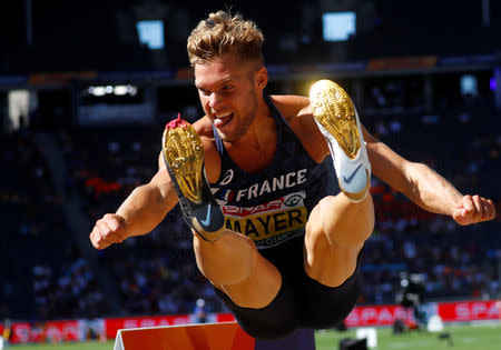 2018 European Championships - Men's Decathlon Long Jump - Olympic Stadium, Berlin, Germany - August 7, 2018 - Kevin Mayer of France competes. REUTERS/Kai Pfaffenbach