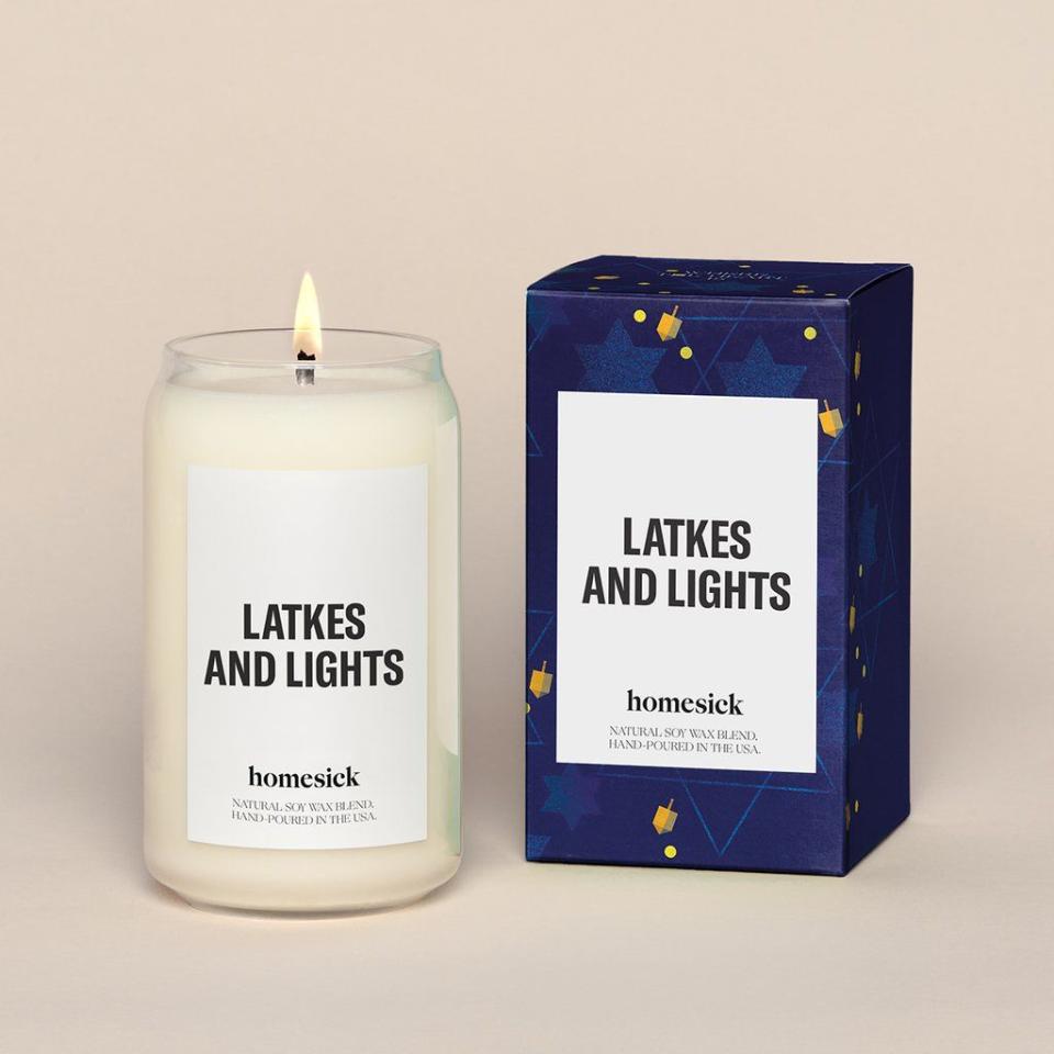 <p><strong>Homesick</strong></p><p>homesick.com</p><p><strong>$38.00</strong></p><p>When you light this candle, you'll get a whiff of your Bubbe's specialities — buttery latkes and jelly donuts, especially — even if you're far from home. </p>