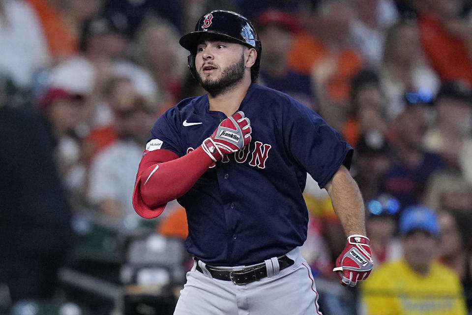 Boston Red Sox's Wilyer Abreu runs the bases after hitting a two-run home run during the second inning of a baseball game against the Houston Astros, Thursday, Aug. 24, 2023, in Houston. (AP Photo/Kevin M. Cox)