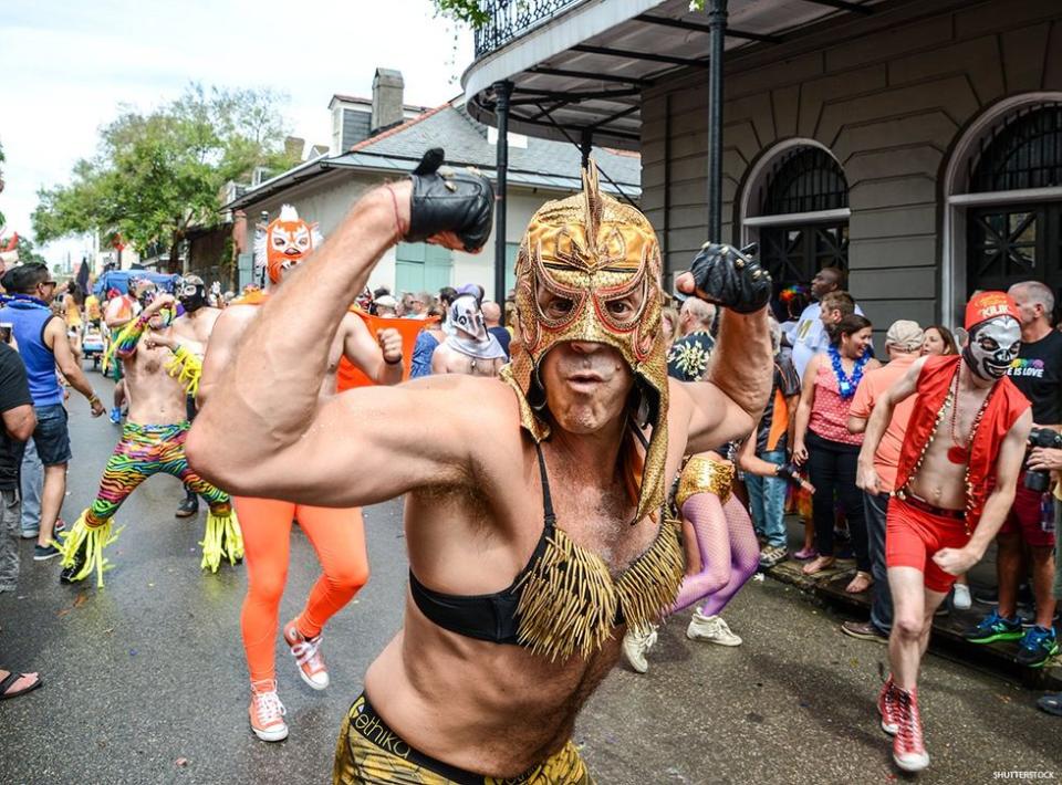 \u200bPeople celebrate in the streets during Southern Decadence in New Orleans.
