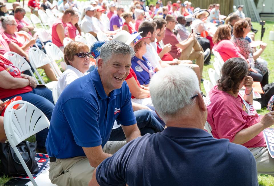 U.S. Rep Darin LaHood, R-Ill., visits with supporters during Republican Day at the Illinois State Fair on the Director’s Lawn at the Illinois State Fairgrounds on Aug. 19, 2021. [Justin L. Fowler/The State Journal-Register]