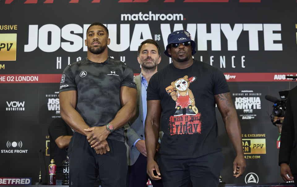 Anthony Joshua and Dillian Whyte were scheduled to fight on Aug. 12. (Photo by Mark Robinson/Matchroom Boxing via Getty Images)