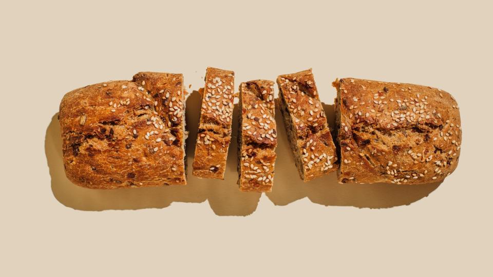 Whole grain bread sliced into multiple pieces