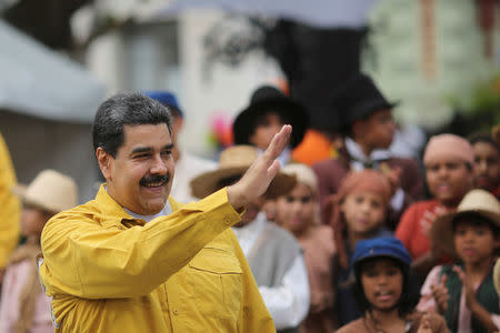 Venezuela's President Nicolas Maduro attends an event with supporters at Plaza Bolivar square in downtown Caracas, Venezuela February 1, 2018. Miraflores Palace/Handout via REUTERS