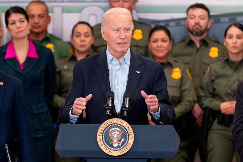 PHOTO: President Joe Biden delivers remarks about immigration and border security at the Brownsville Station, Feb. 29, 2024, in Olmito, Texas.  (Cheney Orr/Getty Images)