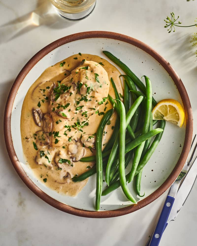 finished dish with green beans on plate