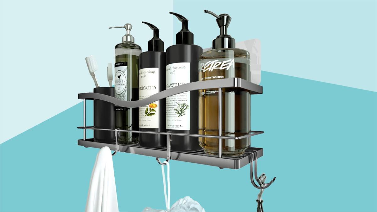 KINCMAX Shower Caddy Basket Shelf with Hooks for Hanging Sponge