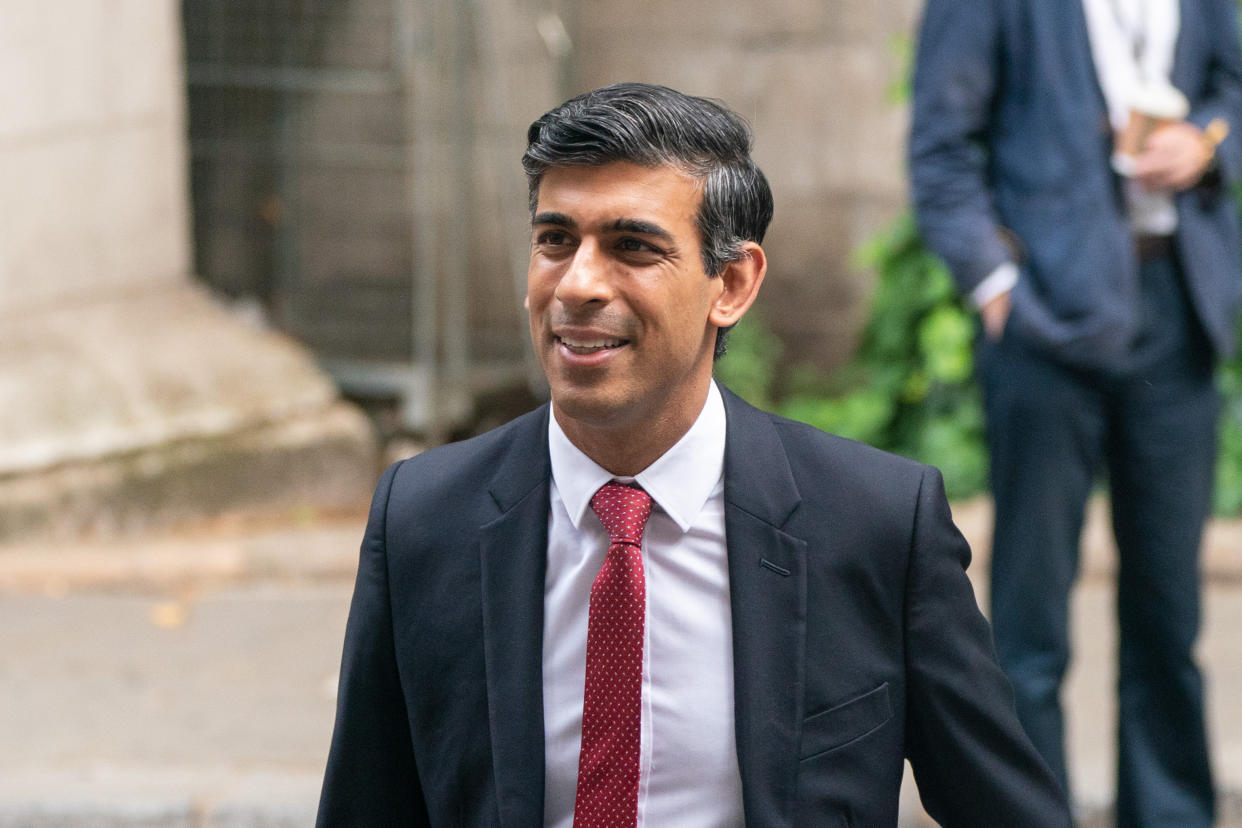 Tory leadership candidate Rishi Sunak arrives for a hustings event with the Conservative Councillors' Association, in Westminster, central London. Picture date: Thursday July 21, 2022.