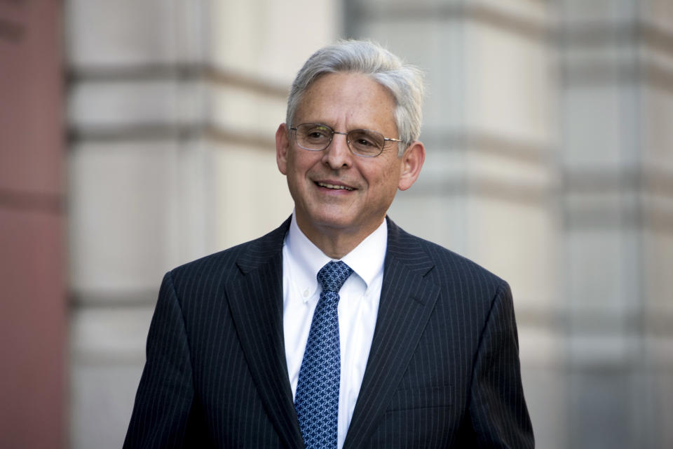 FILE - In this Nov. 17, 2017, file photo, former President Barack Obama's Supreme Court nominee Merrick Garland walks into Federal District Court in Washington. (AP Photo/Andrew Harnik, File)