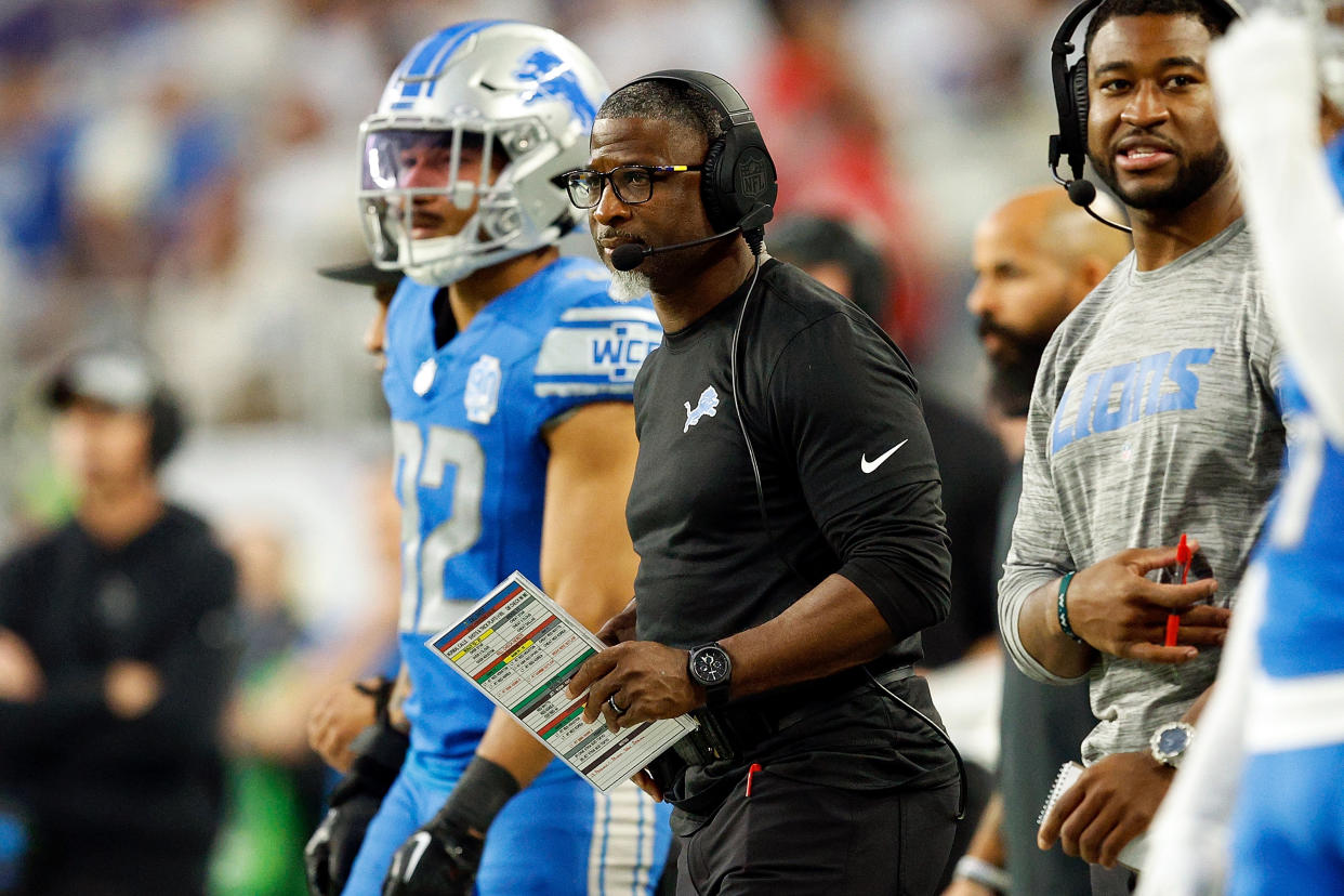 Defensive coordinator Aaron Glenn of the Detroit Lions got fantastic grades in an NFLPA poll. (Photo by David Berding/Getty Images)