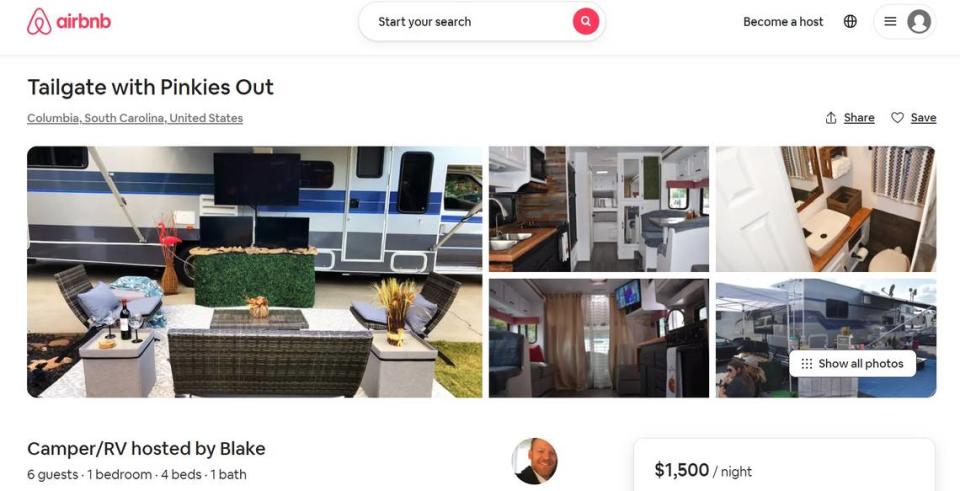 This screenshot shows an AirBnB rental in the Columbia area.