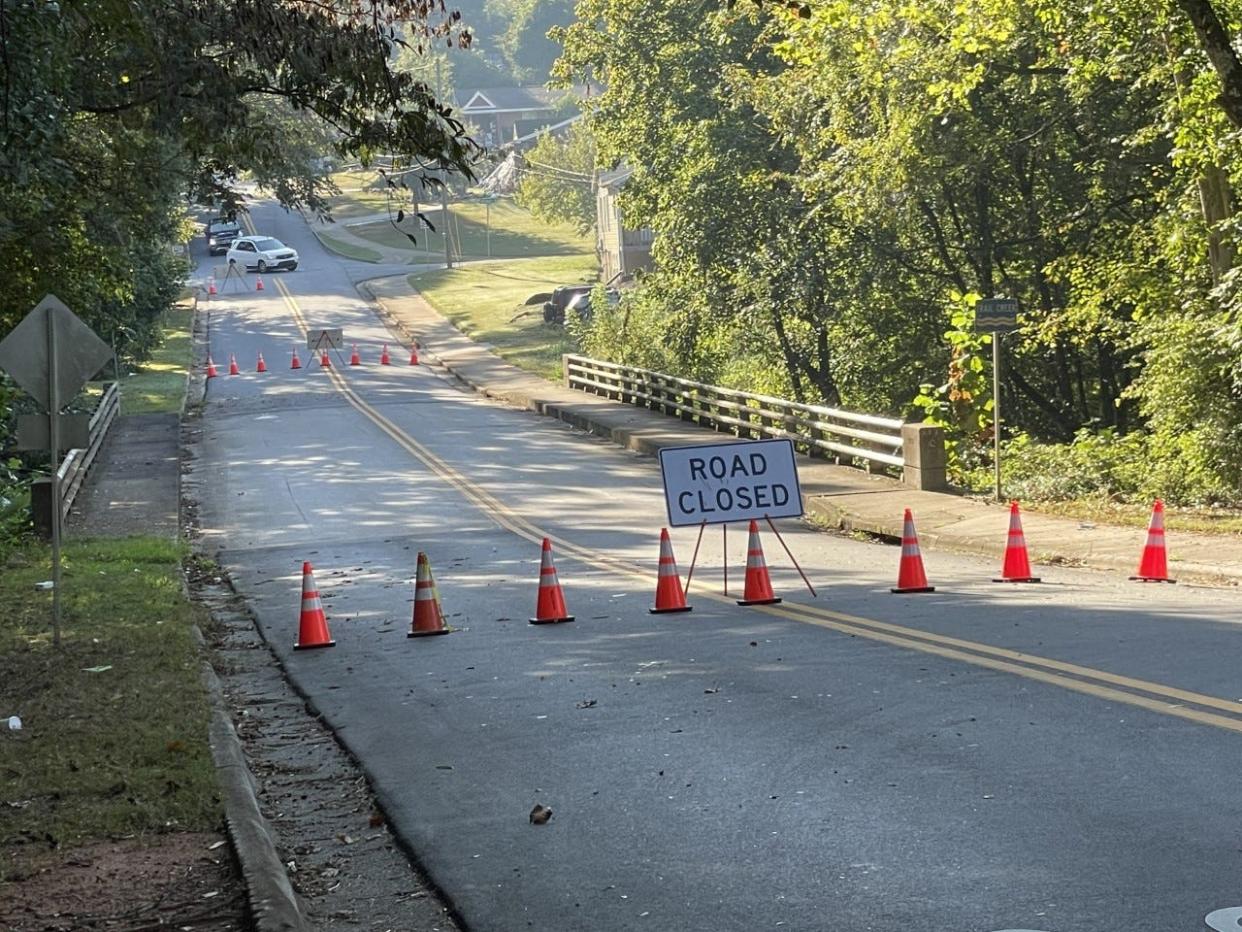 A fire that occurred under this bridge on Vine Street  is blocked off from traffic while the damage is being assessed.