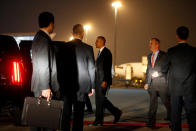 <p>U.S. President Barack Obama walks to his limousine as he arrives at Noibai International Airport in Hanoi, Vietnam May 22, 2016. (REUTERS/Carlos Barria) </p>