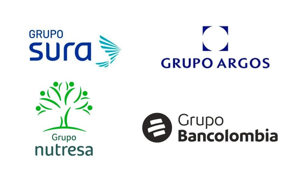 Grupo Empresarial Antioqueño (GEA). Logos de Grupo Sura, Grupo Argos, Grupo Nutresa y Grupo Bancolombia