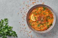 <p>If you’re looking to eat less meat, try this hearty soup. Red lentil soup will help you squeeze in extra <a href="https://www.thedailymeal.com/cook/10-protein-packed-vegetables-slideshow?referrer=yahoo&category=beauty_food&include_utm=1&utm_medium=referral&utm_source=yahoo&utm_campaign=feed" rel="nofollow noopener" target="_blank" data-ylk="slk:protein;elm:context_link;itc:0;sec:content-canvas" class="link ">protein</a> without meat. For a creamy consistency, you can add coconut milk to the soup.</p> <p><a href="https://www.thedailymeal.com/recipes/slow-cooker-red-lentil-soup?referrer=yahoo&category=beauty_food&include_utm=1&utm_medium=referral&utm_source=yahoo&utm_campaign=feed" rel="nofollow noopener" target="_blank" data-ylk="slk:For the Slow Cooker Red Lentil Soup recipe, click here.;elm:context_link;itc:0;sec:content-canvas" class="link ">For the Slow Cooker Red Lentil Soup recipe, click here.</a></p>