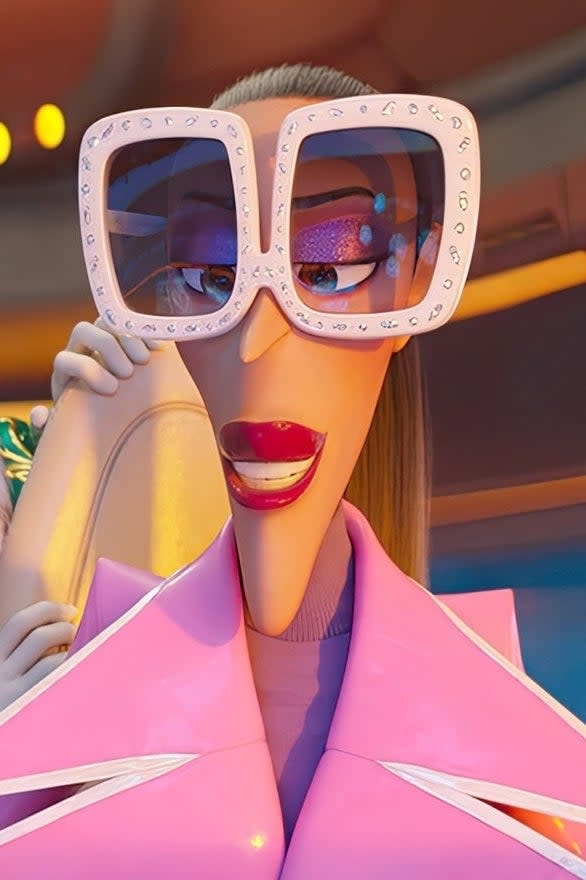 Valentina wearing white sunglasses and a pink jacket in 