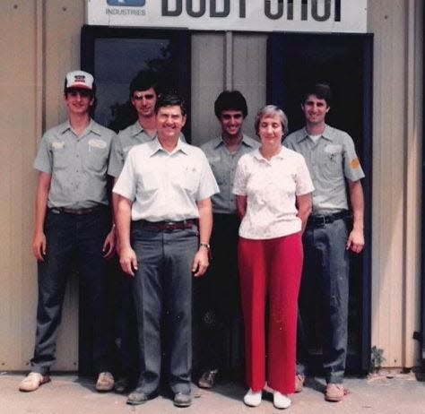 Gene Sapp and his wife Mary in front of their sons, back from left, Jeff, Lamar, David and Morris in this 1985 photograph.