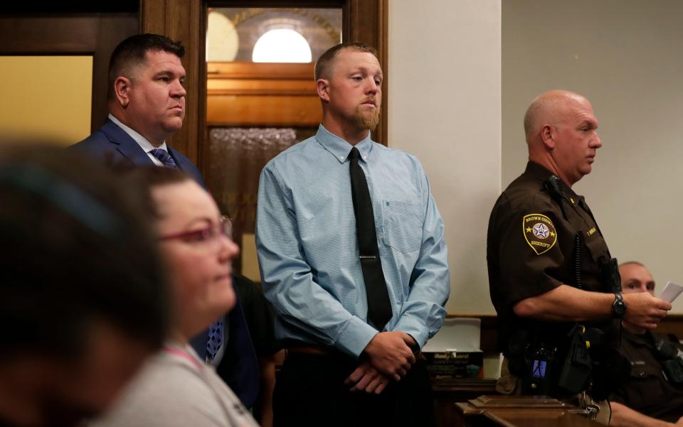 Shane Nolan, center, appears in court Tuesday at the Brown County Courthouse in Green Bay.