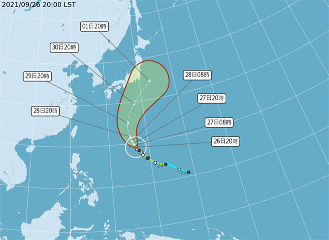 強烈颱風蒲公英路徑潛勢預報。(圖/氣象局)