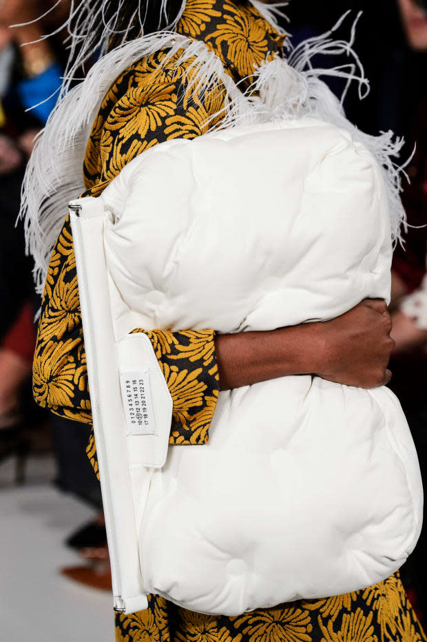 Maison Martin Margiela's Grand Slam pillow bags — seen here on the Spring 2018 runway — have also become a fashion favorite.<p>Photo: Imaxtree</p>