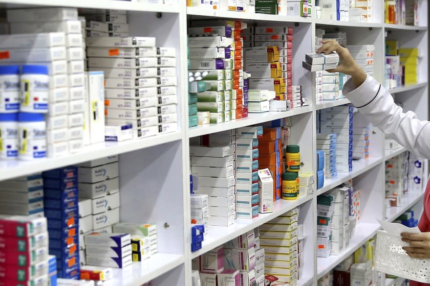 Medicines on a shelf in a pharmacy