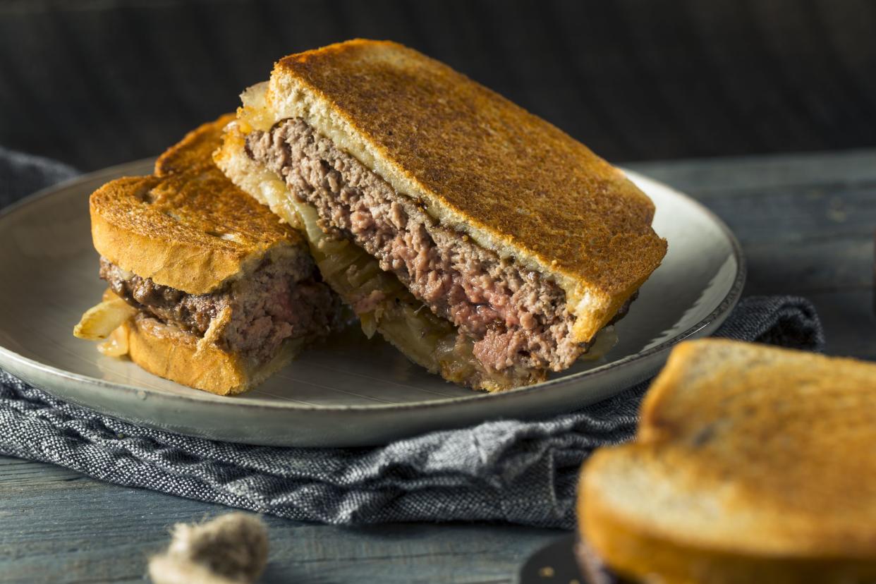 Homemade Cheesy Patty Melt Sandwich with Cheese and Onions