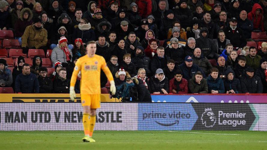 Amazon logo on display at a Premier League football match