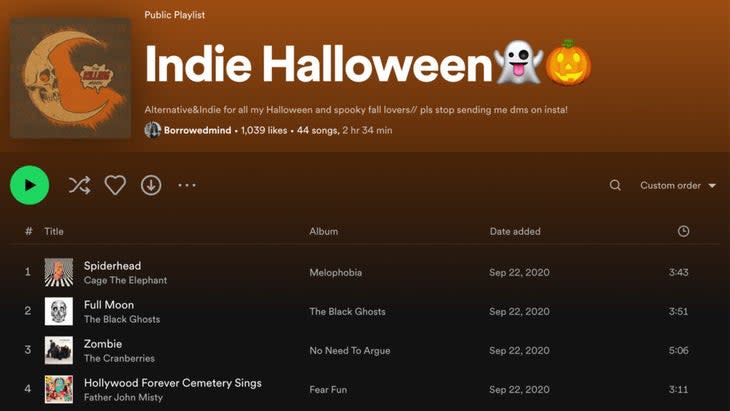 Alternative and Indie Halloween playlist on Spotify