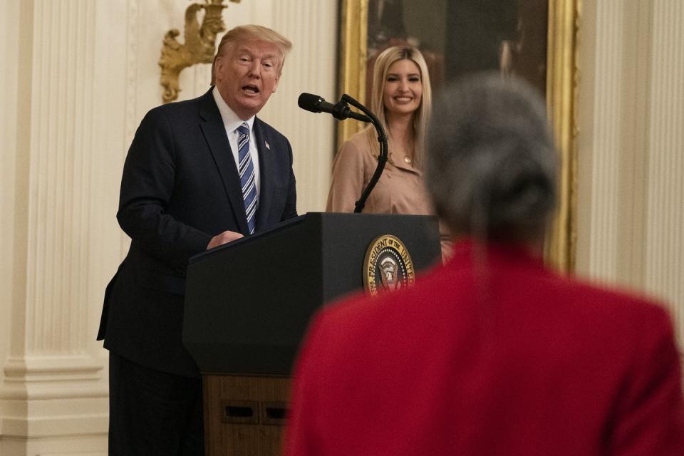 <span class="caption">Trump addresses the Paycheck Protection Program at a meeting.</span> <span class="attribution"><a class="link " href="http://www.apimages.com/metadata/Index/Virus-Outbreak-Trump/b91b37f8ca8f4c7180d34529585d9a8b/40/0" rel="nofollow noopener" target="_blank" data-ylk="slk:AP Photo/Evan Vucci;elm:context_link;itc:0;sec:content-canvas">AP Photo/Evan Vucci</a></span>