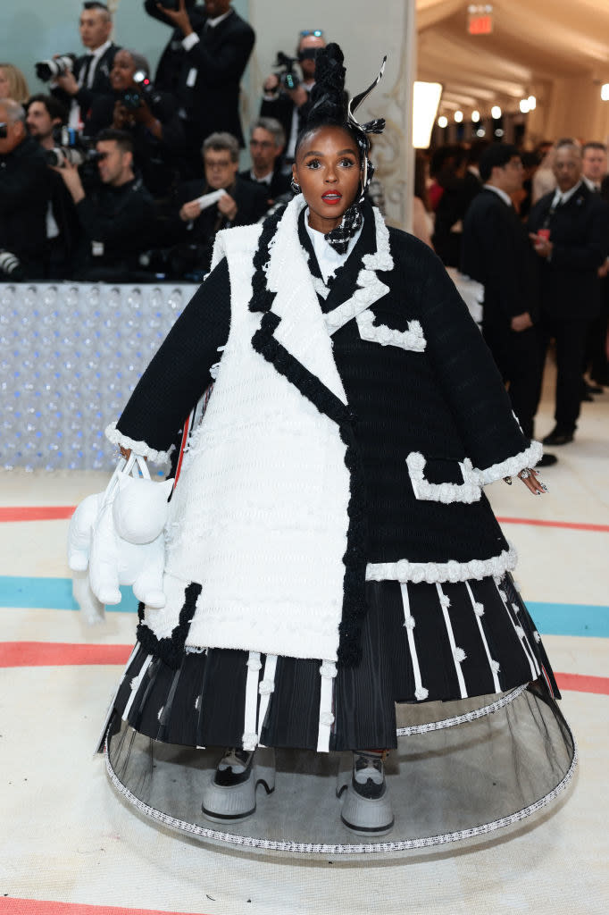 Janelle Monáe attends The 2023 Met Gala in large skirt