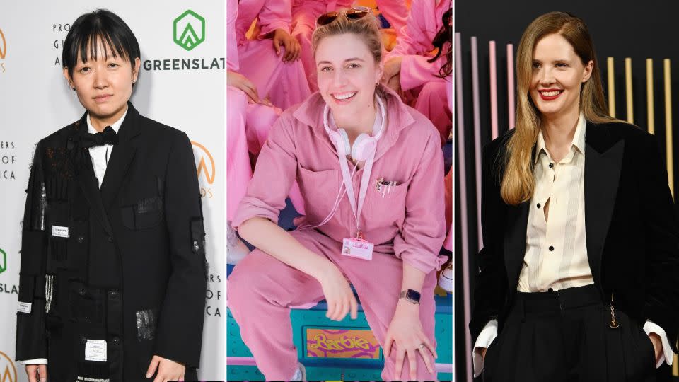 Celine Song, the director of "Past Lives," Greta Gerwig, director of "Barbie," and Justine Triet, director of "Anatomy of a Fall." - Alberto Rodriguez/Variety/Getty Images; Jaap Buitendijk/Warner Bros./Everett Collection; Kate Green/BAFTA/Getty Images