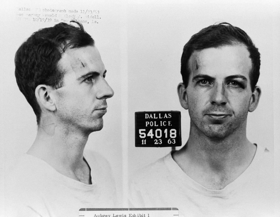 <p>The Dallas Police Department mug shots of Lee Harvey Oswald following his arrest for possible involvement in the John F. Kennedy assassination and the murder of Officer J.D. Tippit. (Photo: Corbis via Getty Images) </p>