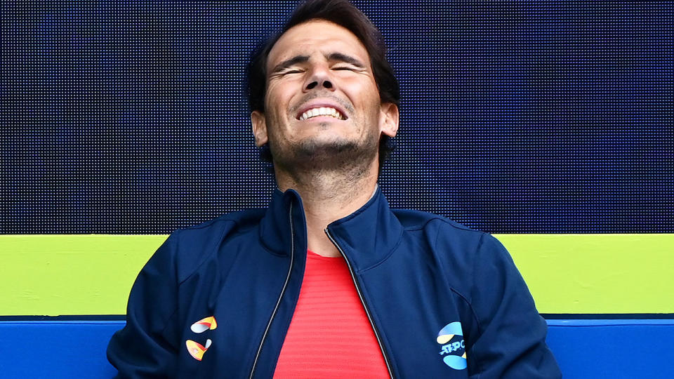 Rafael Nadal is seen here watching Spain's ATP Cup tie against Australia from the sidelines.